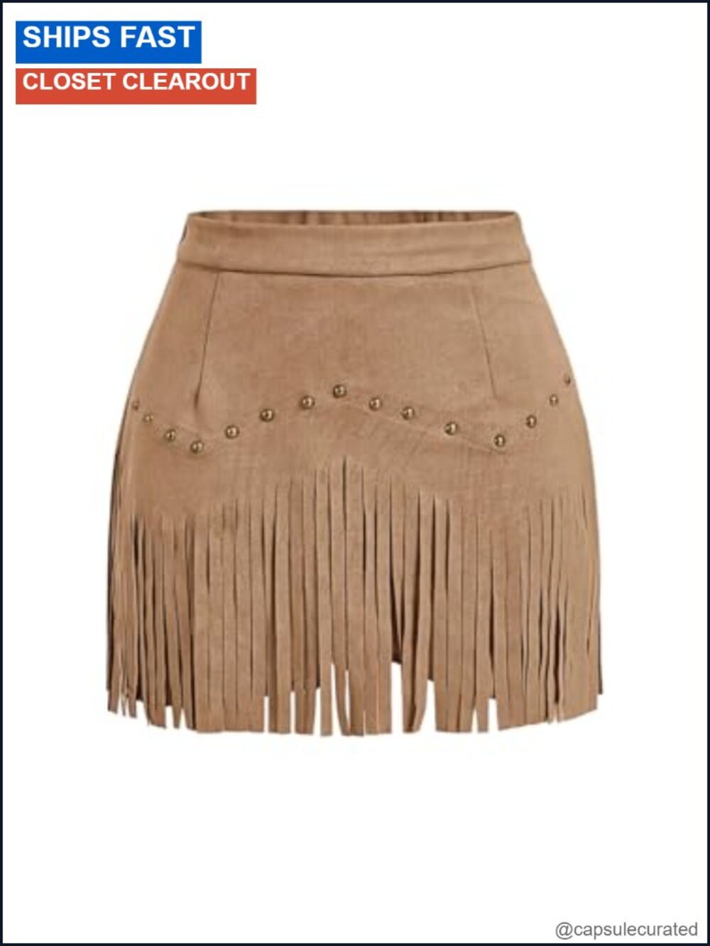 Suede Fringe Mini Skirt High Waist Cowgirl Western Country Style
